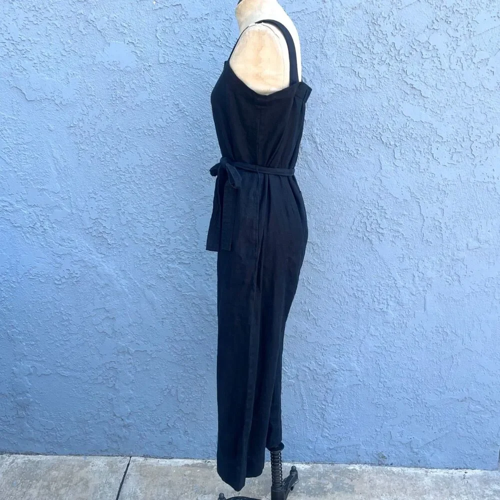Quince Jumpsuit European Linen Square Neck Jumpsuit Size small Black romper